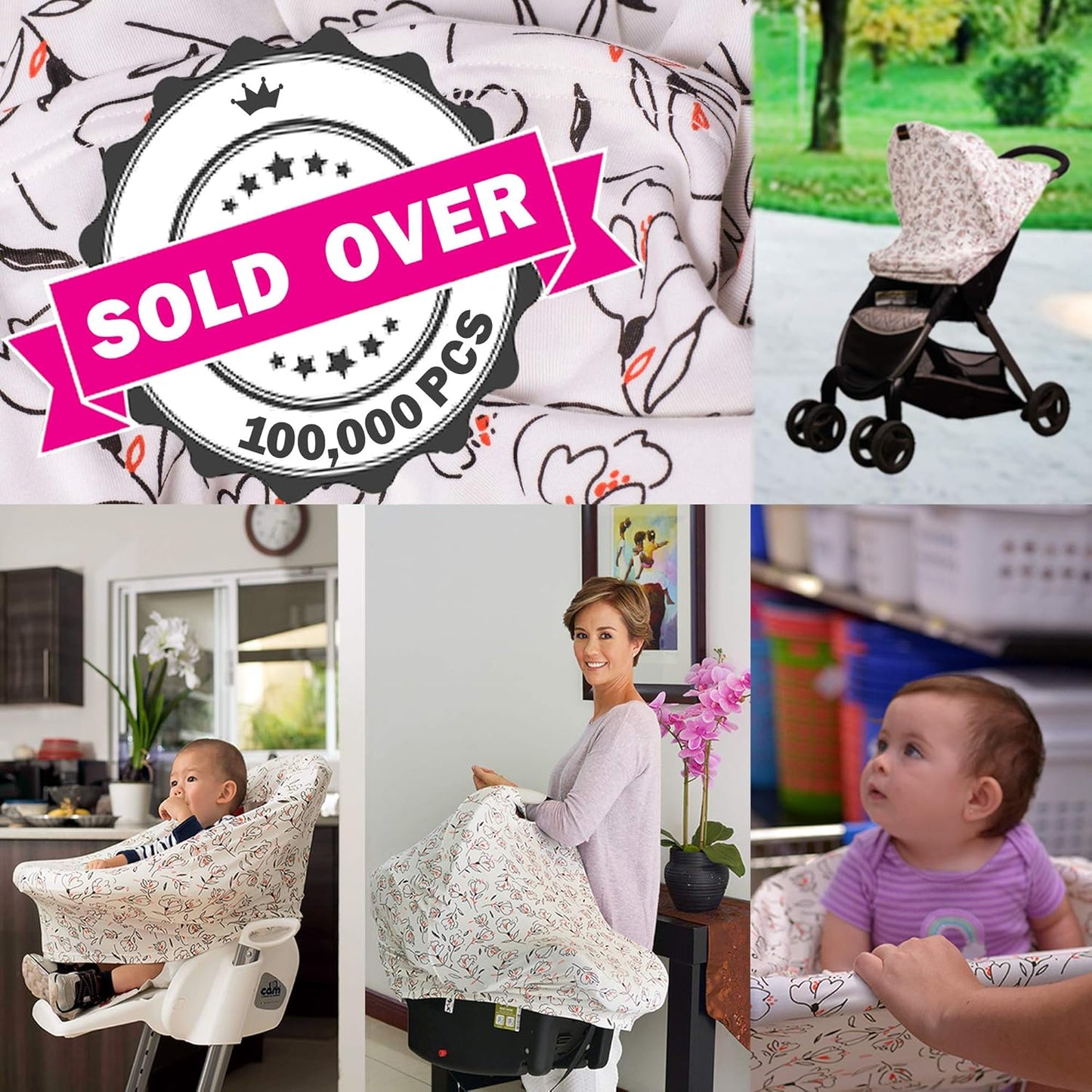 Lilmonki Nursing Scarf Multi-Use - Breathable Car Seat, Stroller, and Cart Cover for Babies - Colorful Tulip Print - Bandana Bib, Pouch & Nursing Pads Included