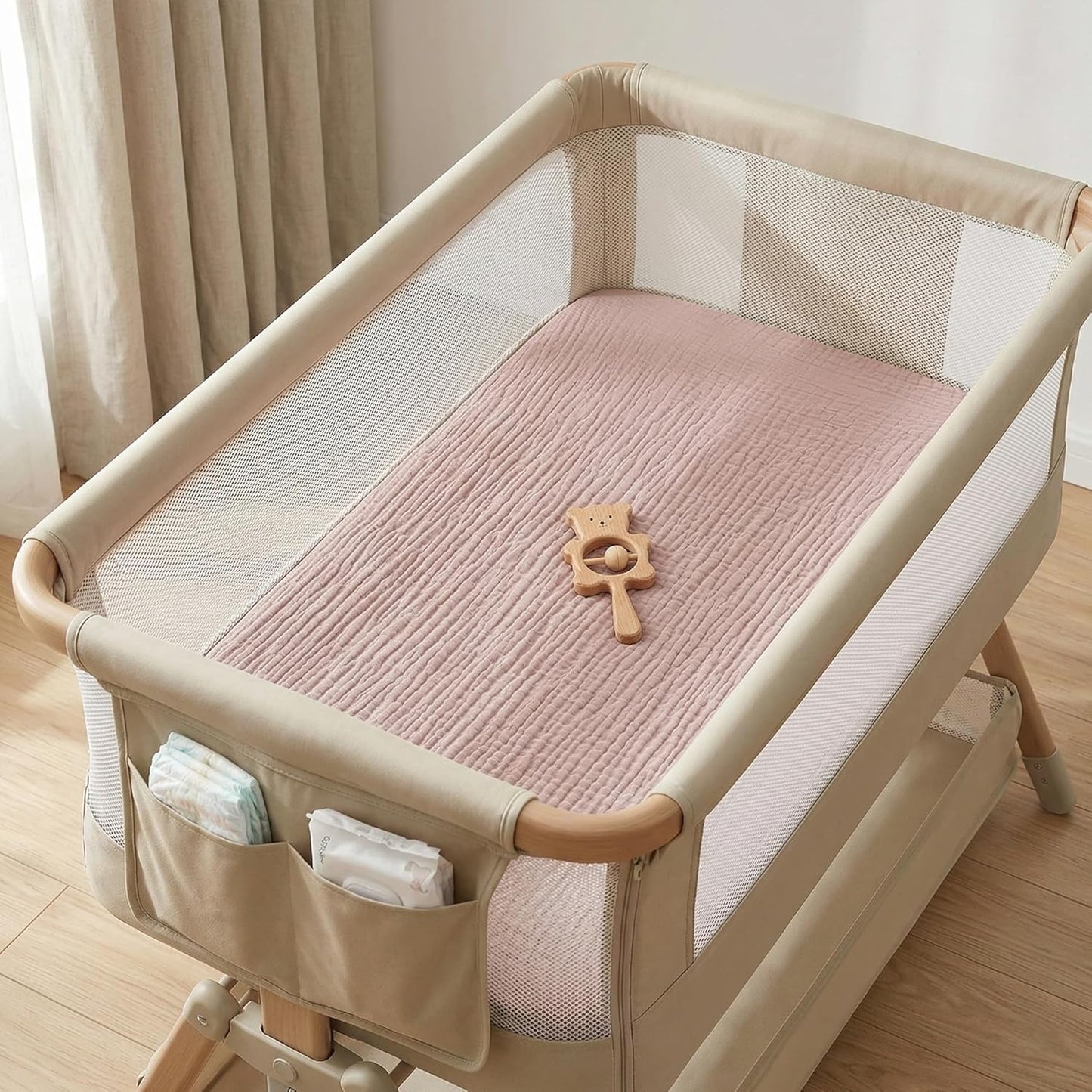 Muslin Bassinet Sheet Compatible with Maxi-COSI Iora & Iora Air Bedside Sleeper - 100% Cotton Rectangular Mattress Pad Cover (33"x20"), Breathable & Soft, Boho (1 Pack Blue)