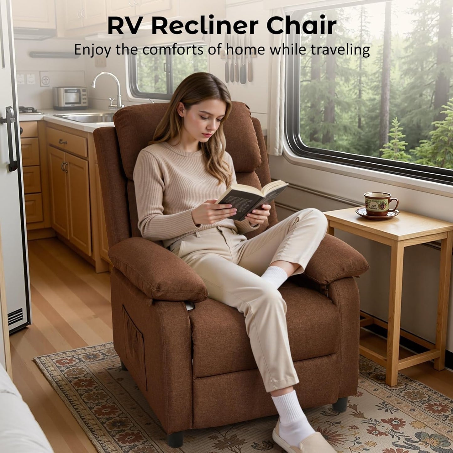 Korser Recliner Chair, 360 Swivel Rocker Chair for Adults, Small Rocking Recliner for Small Spaces, Upholstered Fabric Glider Recliner Nursery