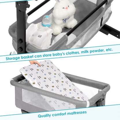 YADAQE Baby Bassinet, Baby Basinet Bedside Sleeper, Easy to Fold Portable Crib Side Bassinet 2025new Style Girl/boy bassinets(Light Grey)
