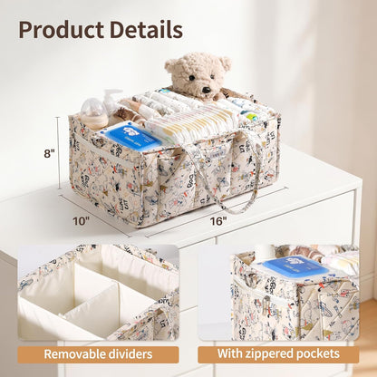 Baby Boy Essentials Diaper Caddy Organizer – Portable Storage Basket with Shoulder Strap & Stroller Hooks, Splashproof Quilted Nursery & Car Tote, Baby Gifts for Baby Shower, Classic Blue