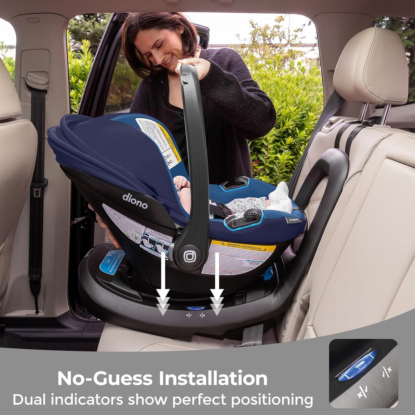 Diono LiteClik30 RXT SafePlus Infant Car Seat and Base, Rear-Facing for Infants 4-30lbs, SafePlus Engineering, with Infant Insert, UPF 50+ Sunshade