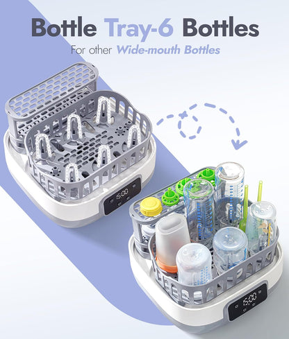 NCVI 20-Minute Baby Bottle Steamer Sterilizer and Dryer with 2 Bottle Trays for 8 Bottles, Fast Electric Steam Sterilization Disinfection for All Bottles, Pacifiers, Teether and Breast Pump Parts