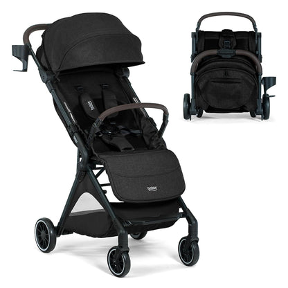 Britax Juniper Compact On-The-Go Stroller, Effortless Fastpack System with One-Hand RapidFold, Portable & Lightweight for Travel, Built-in Carry Handle, Ventilating Fabrics, Raven Black