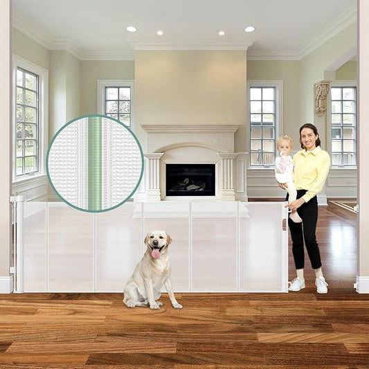 Reinforced 120 Inch Retractable Baby Gates for Doorway, Bottom Anti-Crawl 10 Foot Extra Long Baby Gate, Indoor/Outdoor Retractable Dog Gate for Doorway, Extra Wide Pet Gates for Wide Openings, White