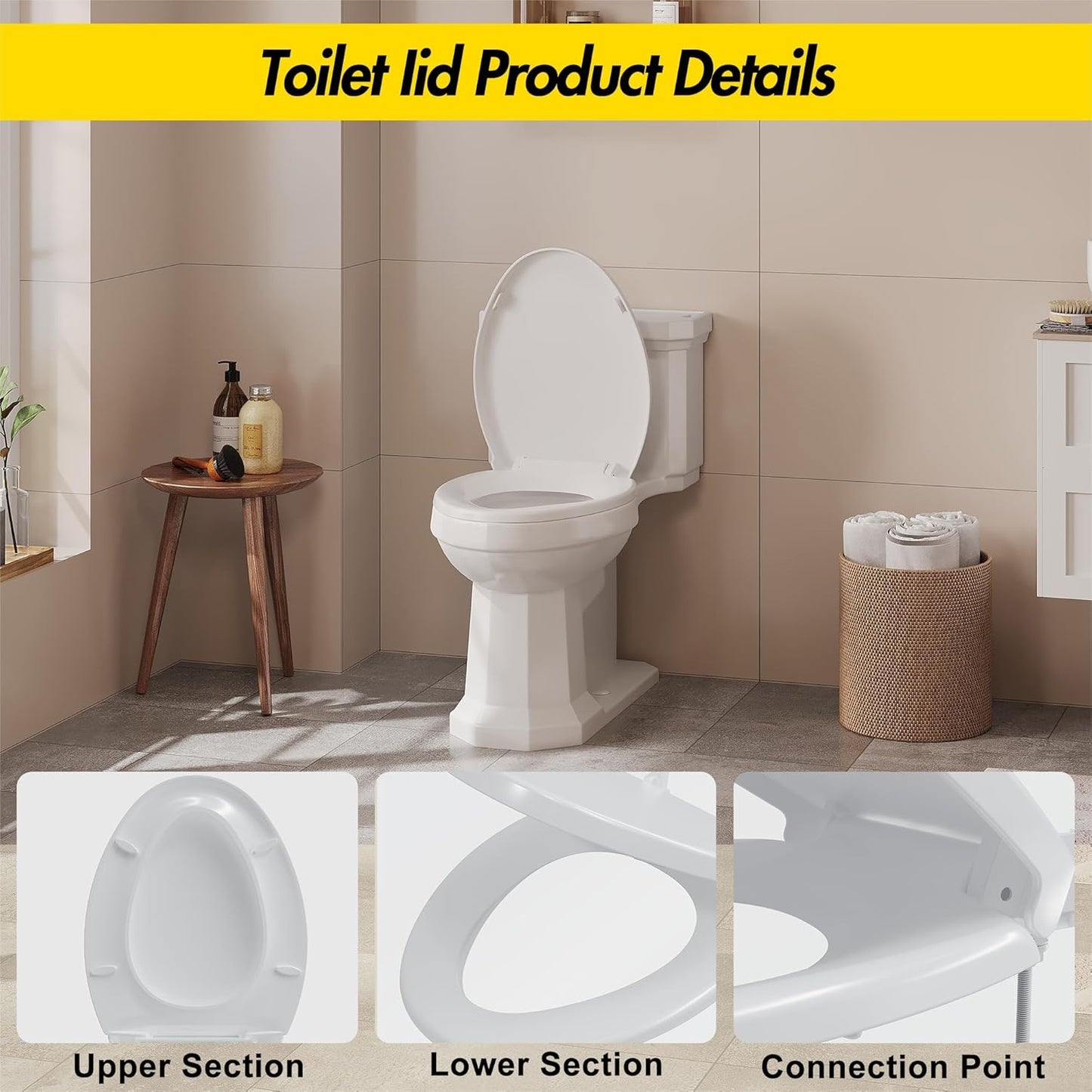 Toilet Seat with Toddler Seat Elongated, PP Material Family Toilet Seat Cover, Soft Close Adult & Toddler Seats, Easy to Clean, Safe Potty Training Solution for Kids, Bathroom Upgrade for Home