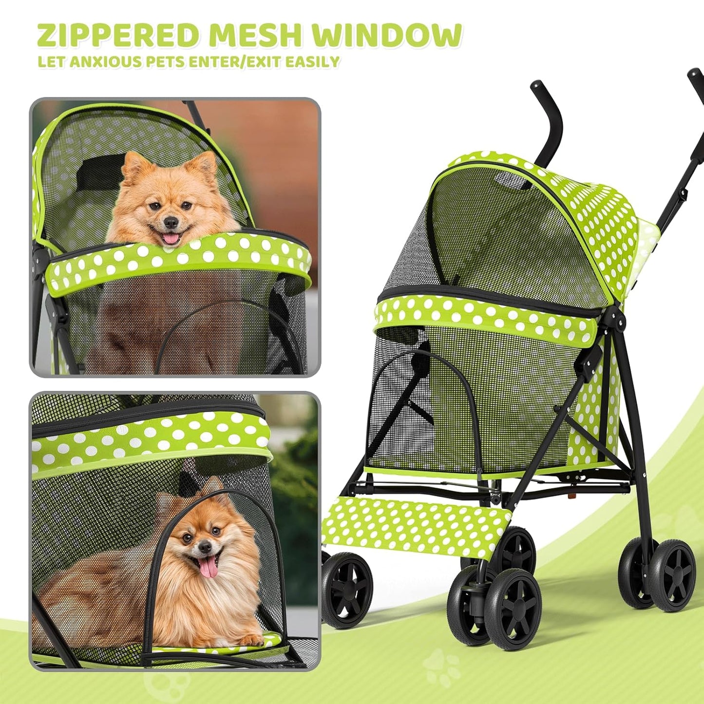 Magshion Compact Pet Stroller for Small-Medium Dogs/Cats up to 22lbs, 4-Wheel Lightweight Umbrella Shaped Portable Puppy Travel Jogger with Breathable Mesh, Cup Holder & Rear Storage, Black