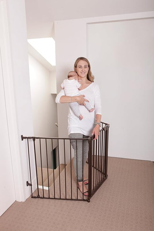 Dreambaby Newport Adapta Baby Gate - Use at Top or Bottom of Stairs - for Straight, Angled or Irregular Shaped Openings (Brown)
