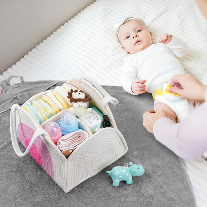 Baby Diaper Caddy- With Removable Dividers, Nursery Storage Bin and Car Organizer,Boy & Girl Shower Gift Basket,Portable Organizer,Nursery Essentials-Rainbow Purple
