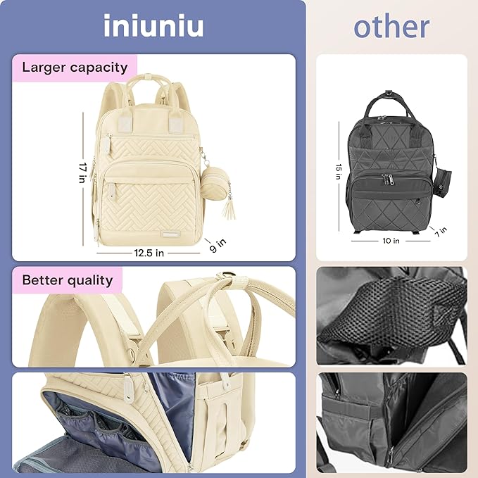 iniuniu Diaper Bag Backpack, 4 in 1 kit Large Unisex Baby Bags for Boys Girls, Waterproof Travel Back Pack with Pouch