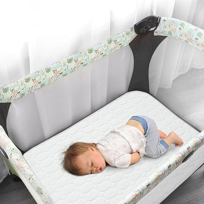 Pack and Play Mattress Cover Waterproof 2 Pack, Quilted Pack and Play Mattress Pad Fitted Fits for Graco Pack n Play Playard Mattress/Playpen Mattress, White&Gray, 39" x 27"