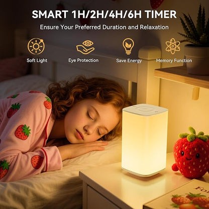 Auxmir Nursery Night Light for Baby, Portable Night Lamp with LED Stepless Dimming & 256 RGB Colors for Kids Adult, Breastfeeding, Sleep Aid, 4000mAh Rechargeable Bedside Table Lamp with Timer, White