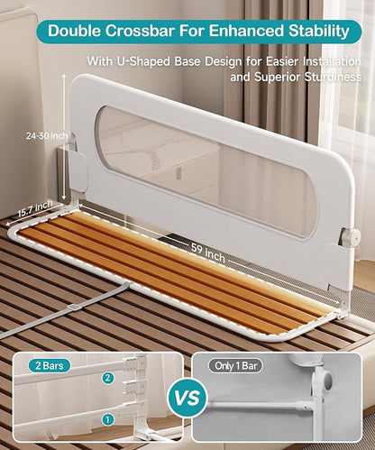 Bed Rail for Toddlers, Baby Bed Rail Guard with U-Shape Base, Height Adjustable & Foldable Toddler Bed Rails for Full Size, Queen, King, Twin (White, 33in)