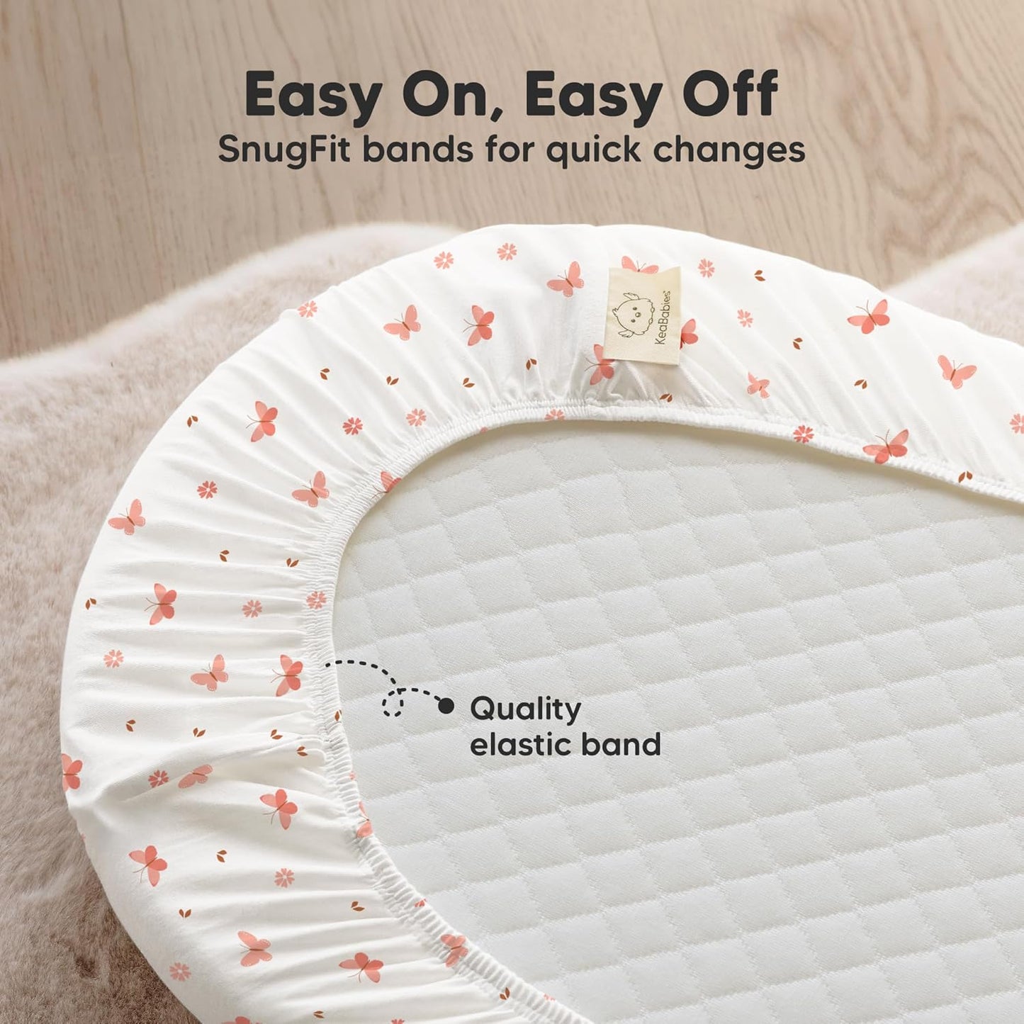 2-Pack Organic Bassinet Sheets for Girls, Boys - 100% Cotton Bassinet Mattress Sheets Compatible with Halo Bassinest Swivel Sleeper, Graco, Baby Delight, Chicco, Unisex Fitted Bassinet Sheets (Elly)