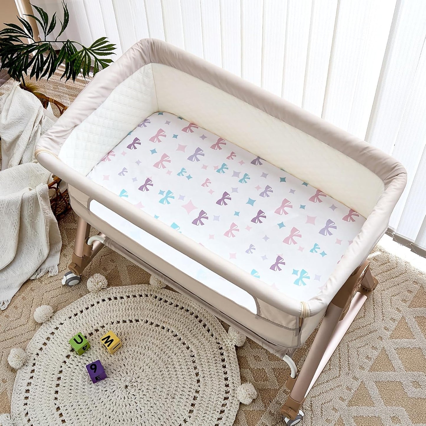 4 Pack Bedside Bassinet Sheets - 33"x20" Bassinet Sheets for Baby Delight, Angelbliss, Maxi-COSI & Most Regular Size Bedside Sleeper | Ultra Soft & Skin Friendly Bassinet Fitted Sheet for Girls