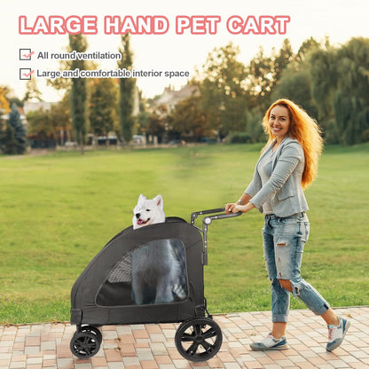 Large Dog Travel Stroller with 4 Heavy Duty Wheels Pet Stroller with Adjustable Handle - Double Doggie Capacity Jogger Wagon with Back Front Door for Small Medium Large Dogs (Dark Light Gray)