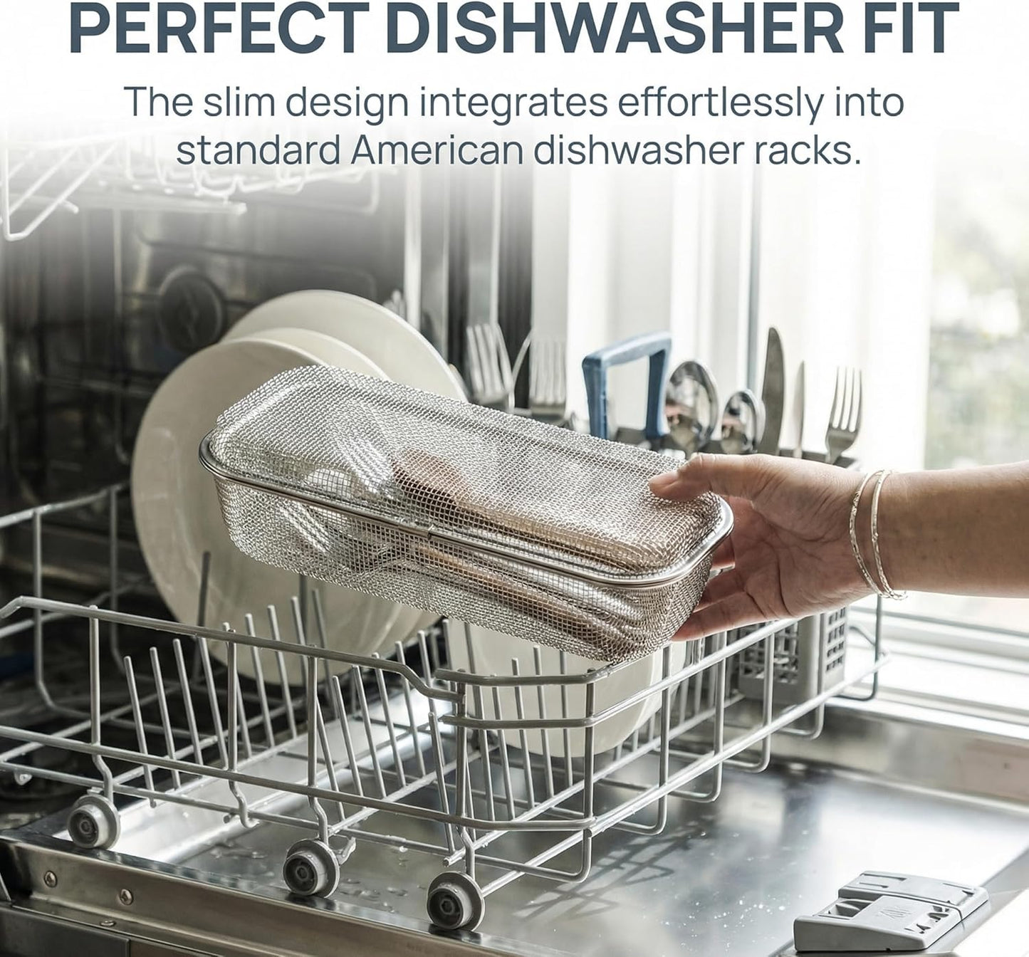 Stainless Steel Dishwasher Basket for Utensils - 18/8 Food-Grade, Custom Fit Size Secure Hold Design Prevents Slipping | Food-Grade Metal & 10-Mesh Drying Tech