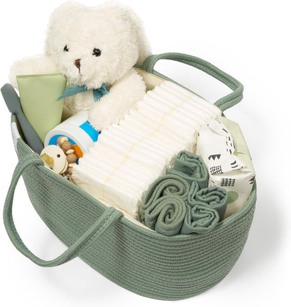 Natemia Diaper Caddy Organizer - Portable Rope Handles & 3 Compartments for Baby Items - Storage Basket for Newborn Essentials - Fits Spectra Breast Pump & Accessories - Registry Must Have (Beige)