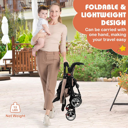 HONEY JOY Lightweight Stroller, Compact Travel Stroller for Airplane, Toddler Fold Pushchair w/Adjustable Canopy & Backrest, Storage Basket, Umbrella Stroller for Infants (Gray)