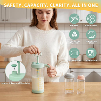32oz Borosilicate Glass Formula Mixing Pitcher, BPA-Free Leakproof Breastmilk Fridge Storage Container, Wide Mouth Baby Formula Pitcher, Heat & Cold Resistant Baby Essential, Green