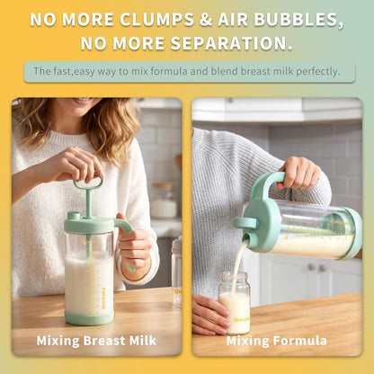32oz Borosilicate Glass Formula Mixing Pitcher, BPA-Free Leakproof Breastmilk Fridge Storage Container, Wide Mouth Baby Formula Pitcher, Heat & Cold Resistant Baby Essential, Green