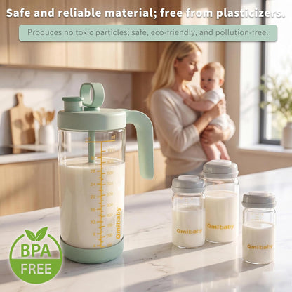 32oz Borosilicate Glass Formula Mixing Pitcher, BPA-Free Leakproof Breastmilk Fridge Storage Container, Wide Mouth Baby Formula Pitcher, Heat & Cold Resistant Baby Essential, Green