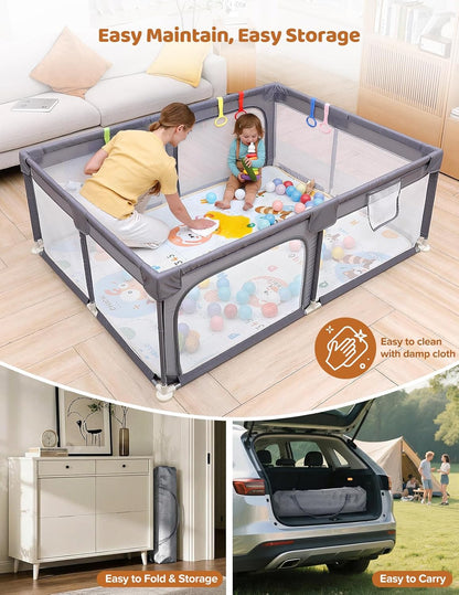 Dripex Baby Playpen, 47"x47" Small Playpen for Babies, Enhanced Safety Baby Play Yard for Indoor & Outdoor, Infant Play Pen with Soft Breathable Visible Mesh, Anti-Fall Design & Easy Setup, Grey