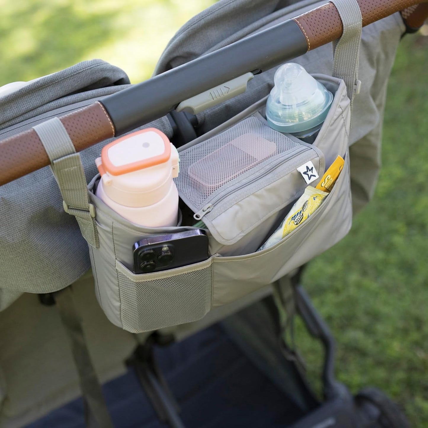 Tiny Twinkle Universal Stroller Organizer with Adjustable Strap - Waterproof Stroller Caddy Fits Baby Jogger, Nuna, Graco, Donna and Bugaboo Strollers（Black）