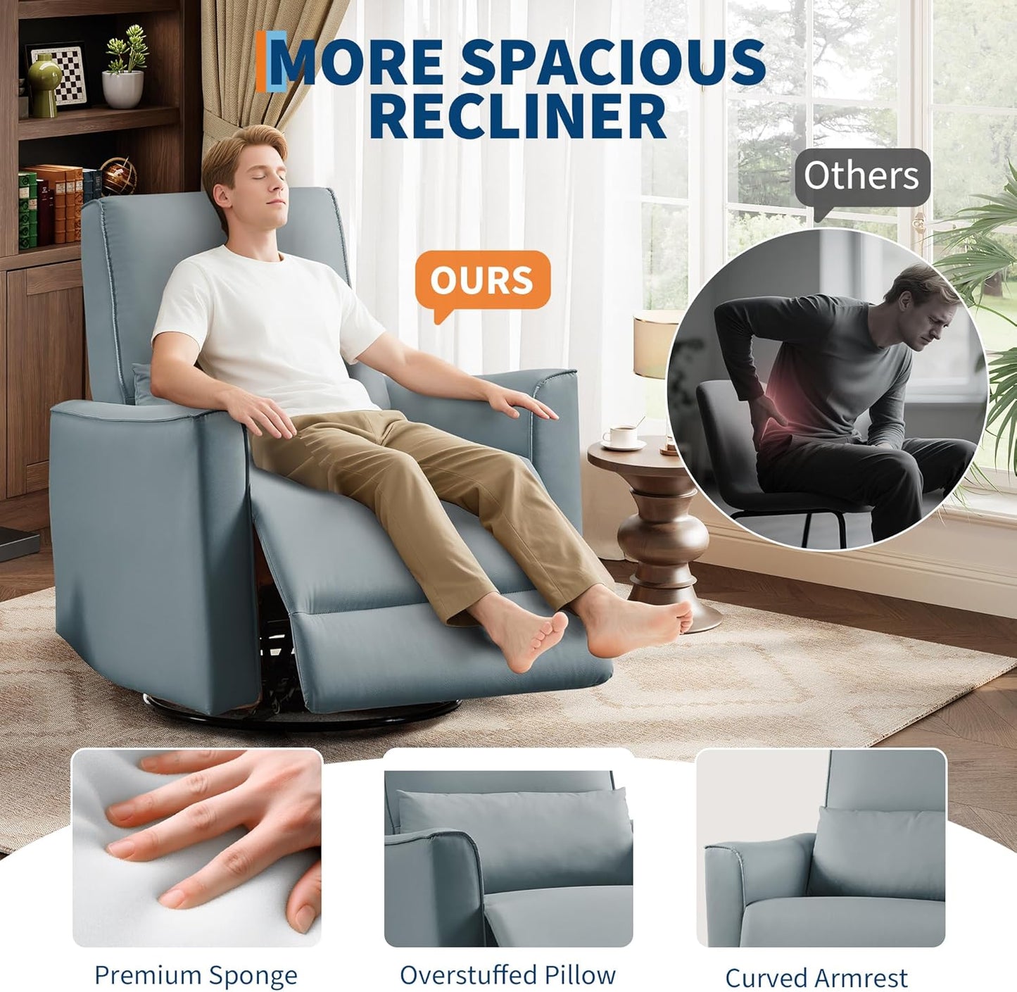 IDEALHOUSE Swivel Rocking Nursery Recliner Chair Rocker Recliner Glider Deep Seat PU Leather Sofa Chair with high Backrest for Nursery, Living Room, Bedroom & Home Movie Theater (Chocolate)