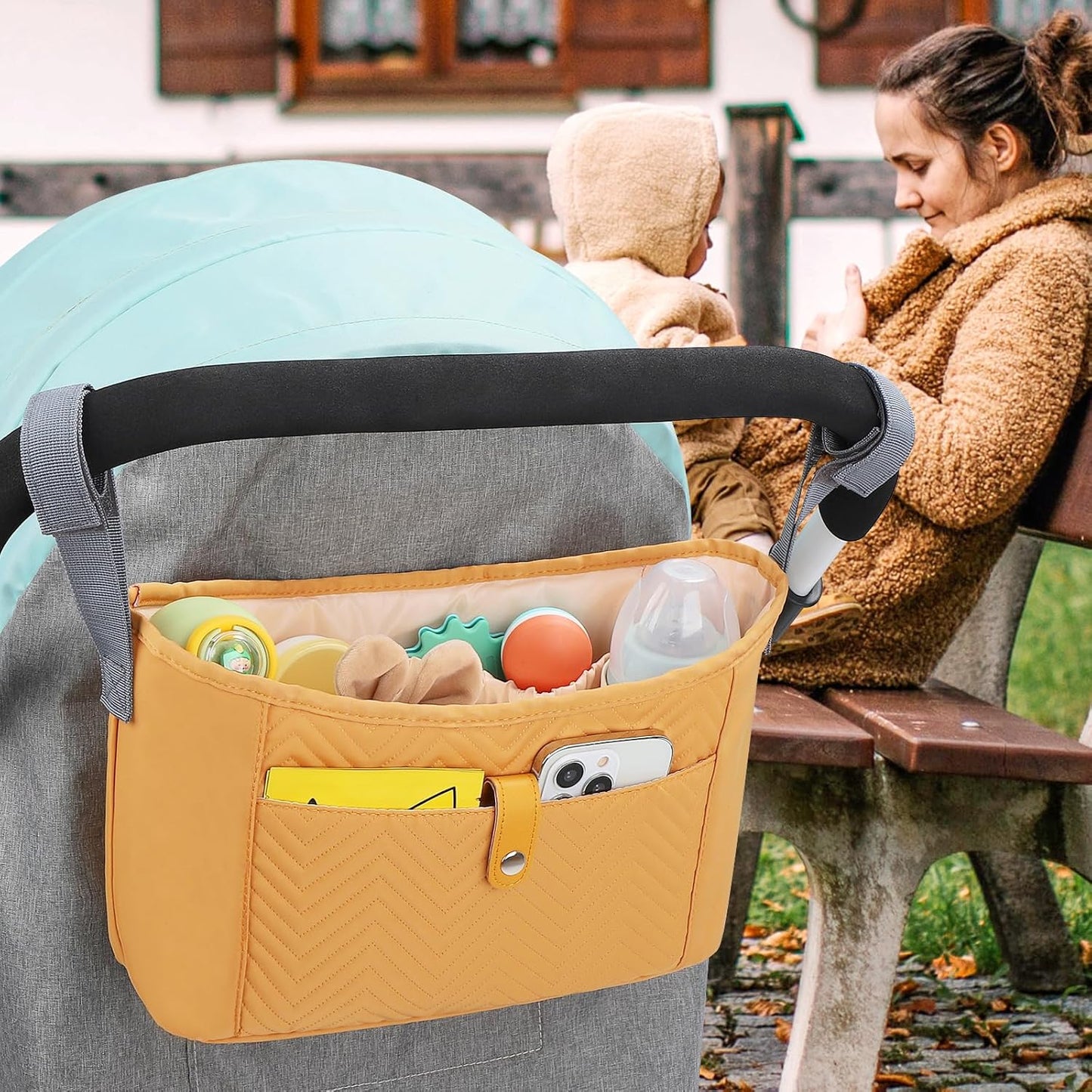 Accmor Universal Stroller Organizer, Stroller Bag Stroller Caddy Organizer, Stroller Accessories Fits for Uppababy, Baby Jogger, Nuna, Doona, Britax Strollers, Black