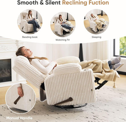 Oversized Power Recliner Chair with Massage and Heat, Swivel Rocker Recliner Chair for Adults with Arm Storage, Nursery Glider Recliner with Adjustable Headrest and Phone Stand, Side Pockets, Beige