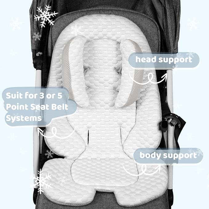 KAKIBLIN Infant Car Seat Insert, Baby Car Seat Head Neck Body Support, Breathable Newborn Car Seat Insert, 2-in-1 Reversible Stroller Pad or Girls Boys,Strollers,Car Seat,High Chair,Swing