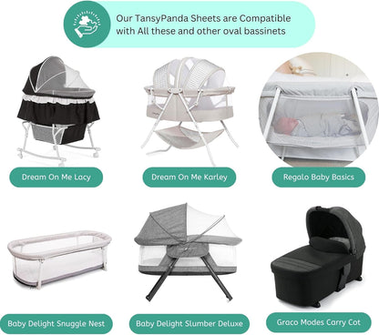 Bassinet Sheets for Papablic, CoZee, Cowiewie, Ezebaby, Nawahev Baby Bassinet Bedside Sleeper by TansyPanda, 3PC, 33x20, Ultra Soft, Breathable Snug Fit, Unisex Boys Girls, Gray White (Space Rockets)