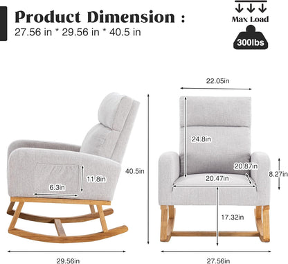 HCHAIRH Rocking Chair Nursery, Upholstered Fabricr Nursing Rocking Chairs with Soft High Back, Modern Nursery Glider Rocker for Mom Living Room, Bedroom, Camel