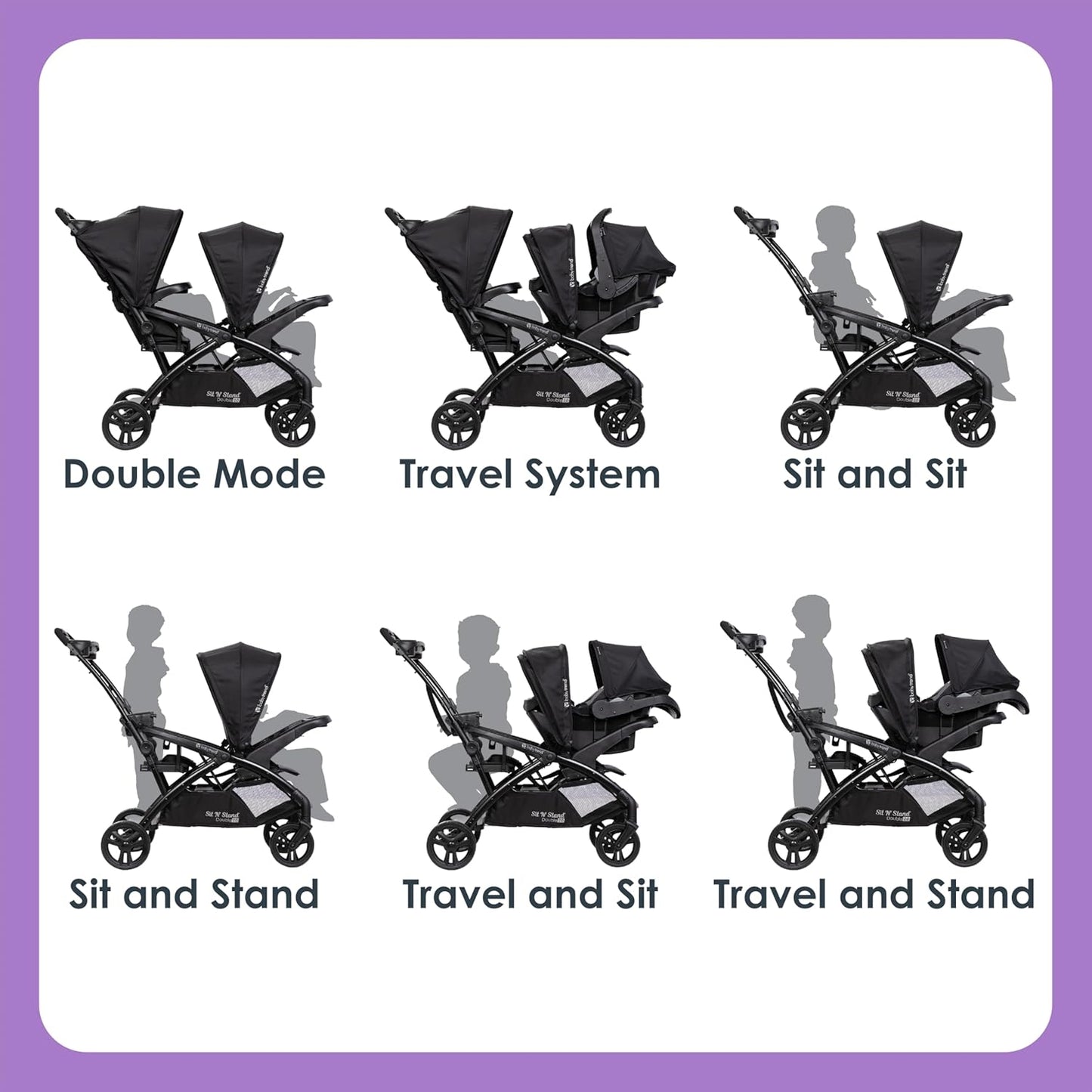 Baby Trend Sit N' Stand® Double 2.0 Stroller, Dash Black