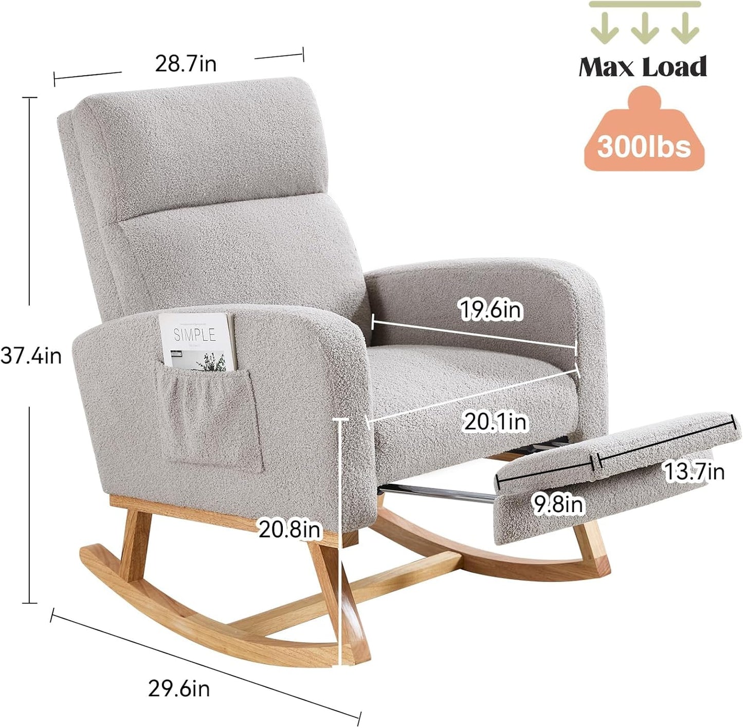 HCHAIRH Rocking Chair Nursery, Nursing Rocking Chairs with Foot Rest for Mom Nursery, Glider Rocker Chair with Footrest and High Backrest for Living Room, Bedroom, Beige