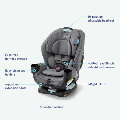 Graco Extend2Fit 3-in-1 Convertible Car Seat, 3 Modes – Rear Facing, Forward Facing Baby Car Seat and Highback Booster Seat, Adjustable Extension Panel for Extra Legroom, Ashten