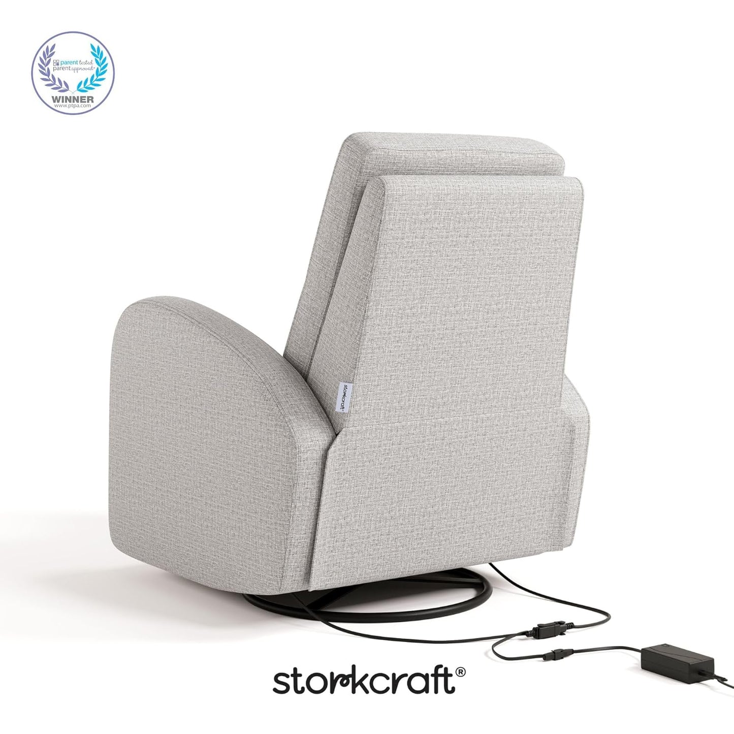 Storkcraft Santa Monica Power Recliner Swivel Glider (Dune Basketweave) – Effortless Electronic Power Recline, USB-A & USB-C Charger