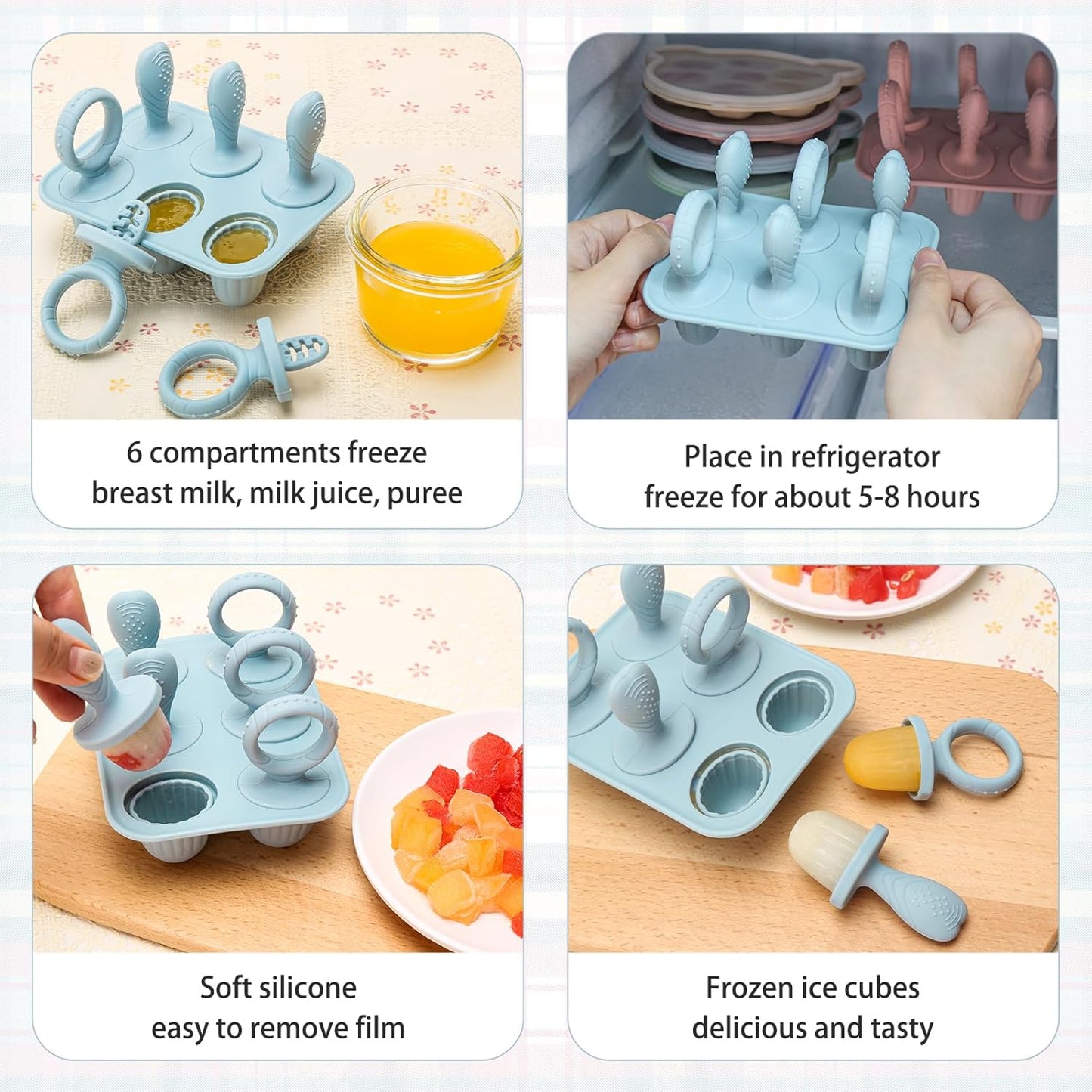 Silicone Toddlers Popsicle Molds with Sticks, 2Packs Mini Popsicles Molds for Baby Breastmilk Popsicle Molds for Teething Relief, Frozen Treats Maker Popsicle Maker Ice Pop Mold for Babies Kids