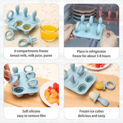 Silicone Toddlers Popsicle Molds with Sticks, 2Packs Mini Popsicles Molds for Baby Breastmilk Popsicle Molds for Teething Relief, Frozen Treats Maker Popsicle Maker Ice Pop Mold for Babies Kids