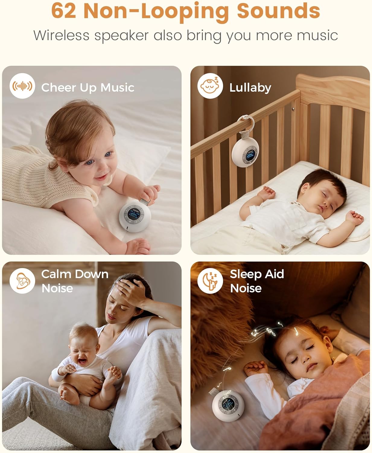 Glocusent Portable White Noise Machine, 62 Soothing Sounds, 2000mAh Battery for 30Hrs Long Lasting - Noise Canceling for Office & Sleeping, Travel Sound Machine for Baby Kids Adults