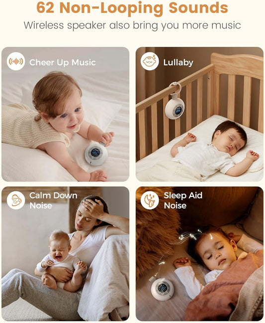 Glocusent Portable White Noise Machine, 62 Soothing Sounds, 2000mAh Battery for 30Hrs Long Lasting - Noise Canceling for Office & Sleeping, Travel Sound Machine for Baby Kids Adults