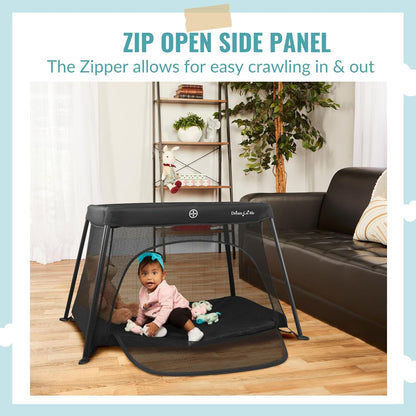Dream On Me Travel Light Baby Playard with Zipper Access Door, Breathable Mesh Sides with Soft Comfortable Mattress, Easy Fold Design with Travel Carry Bag, Compact Space Saving Design - Grey
