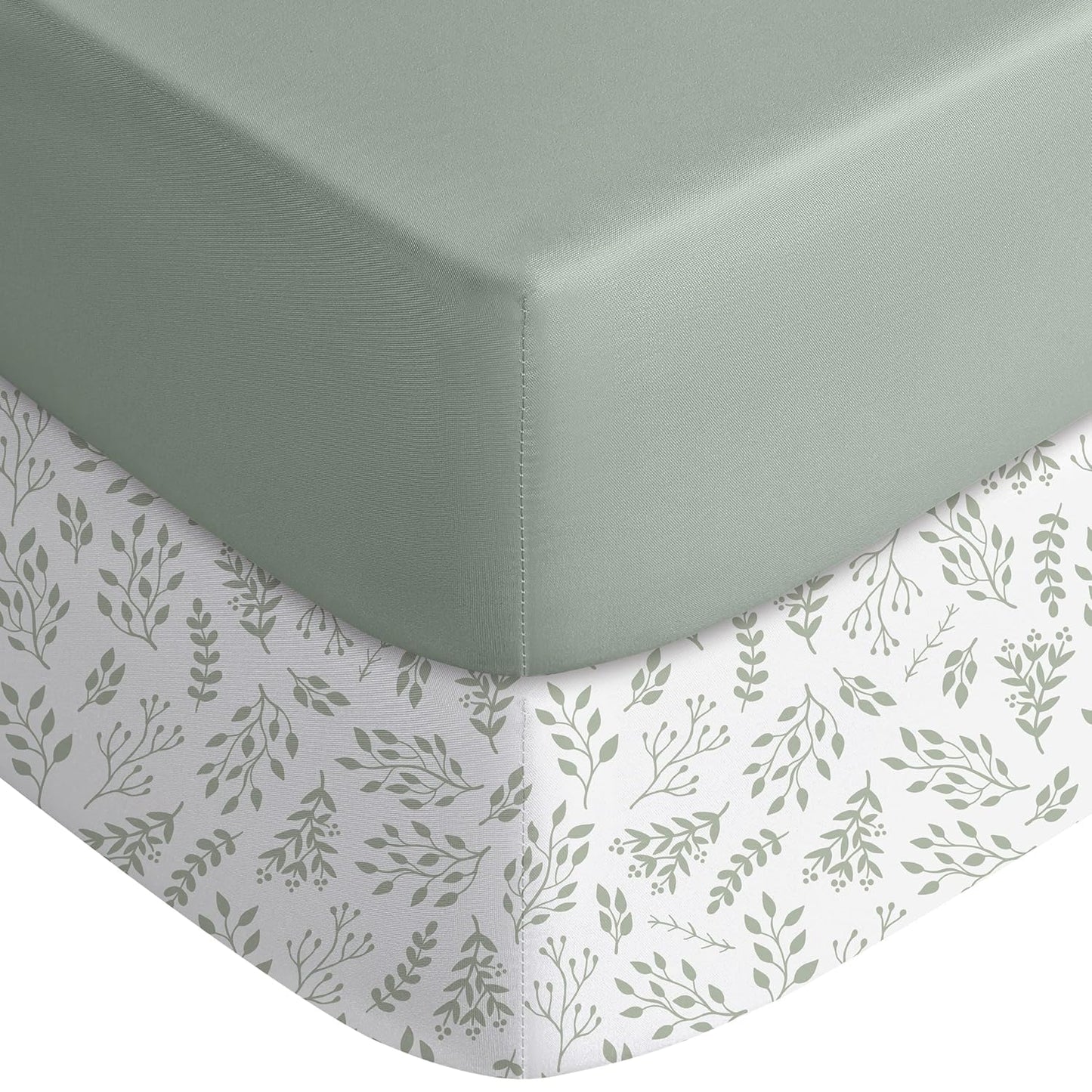 Yoofoss Pack and Play Sheets Fitted, Mini Crib Sheets 2-Pack for Pack N Play Mattress, Stretchy Playard Sheet, Soft and Breathable Green+Giraff