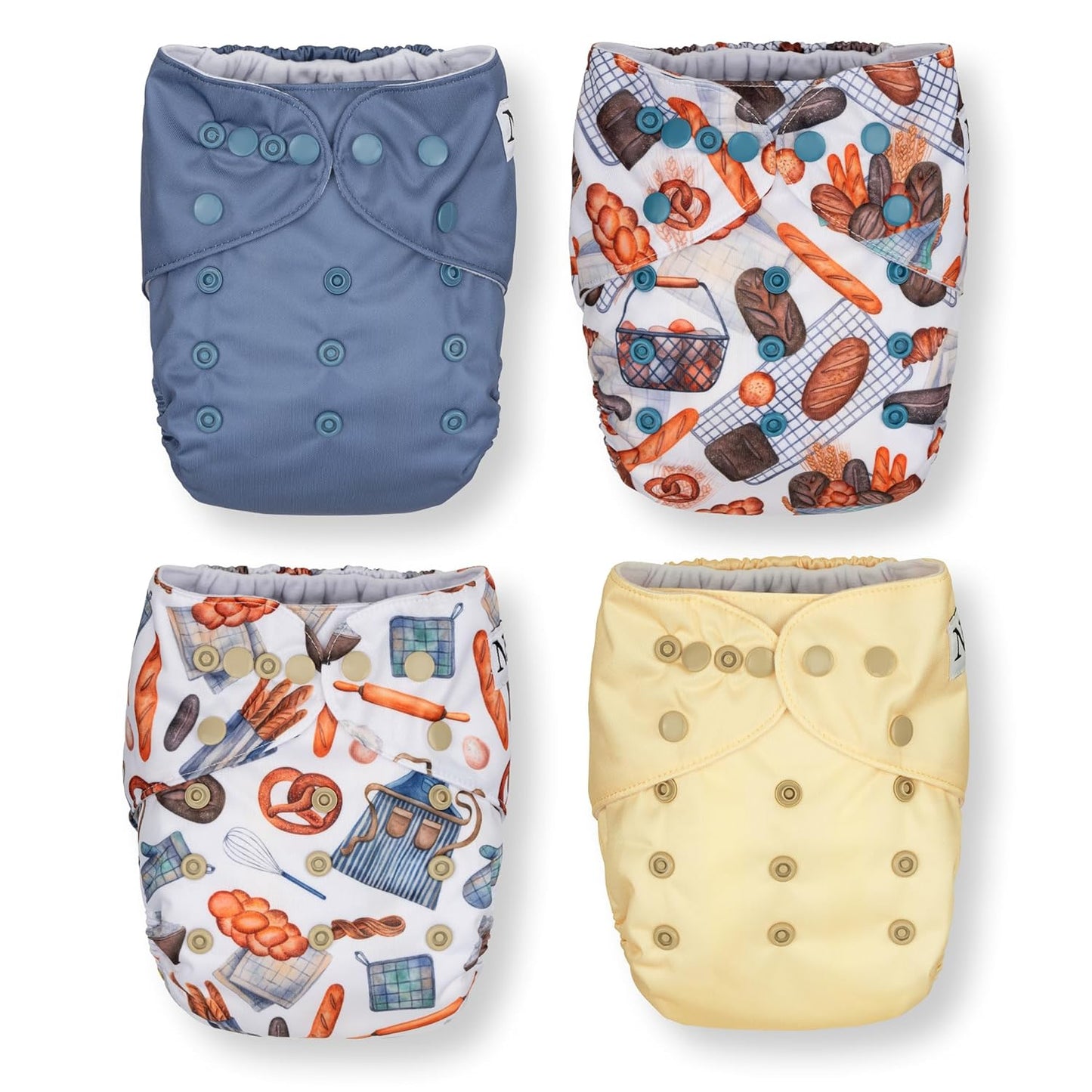 Nora's Nursery Cloth Pocket Diapers 4 Pack with 4 Inserts - Waterproof Cover, Washable, Reusable & One Size Adjustable Pocket Diapers for Newborns and Toddlers - Mama Bear