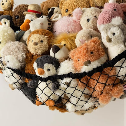 Stuffed Animal Storage Hammock Net Corner - Large Toy Hammock Net for Stuffed Animals Room Decor - Cute Stuff Animal Organizer Holder for Plush Plushie - Kids Baby Nursery Wall Bedroom Home Decor
