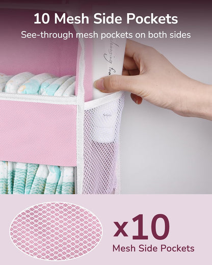 ULG 1 Pack Over Door Organizer with 5 Large and 10 Mesh Side Pockets, 44 lbs Weight Capacity Hanging Storage with Clear Window Kids Toys, Shoes, Diapers, Dark Grey, 5 Layers