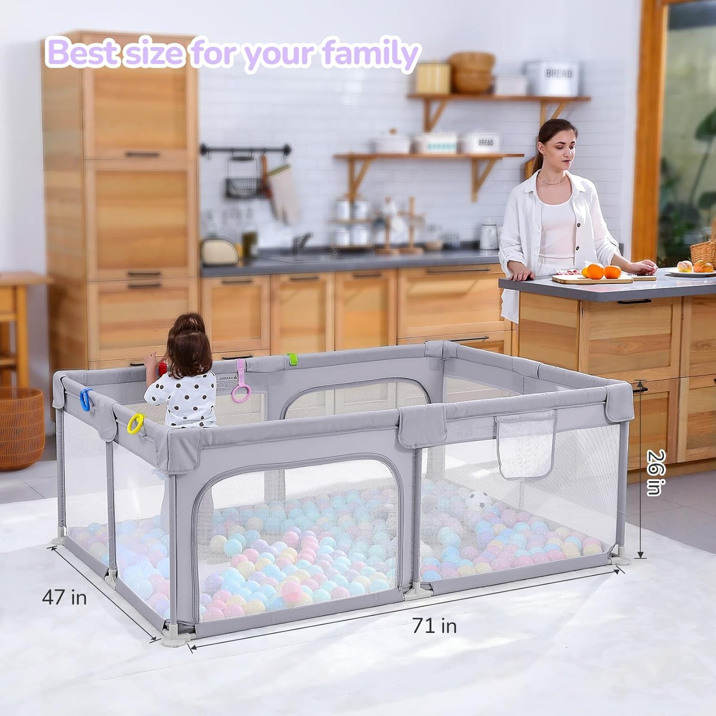 Dripex Baby Playpen, 47"x47" Small Playpen for Babies, Enhanced Safety Baby Play Yard for Indoor & Outdoor, Infant Play Pen with Soft Breathable Visible Mesh, Anti-Fall Design & Easy Setup, Grey