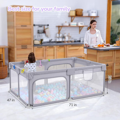 Dripex Baby Playpen, 47"x47" Small Playpen for Babies, Enhanced Safety Baby Play Yard for Indoor & Outdoor, Infant Play Pen with Soft Breathable Visible Mesh, Anti-Fall Design & Easy Setup, Grey
