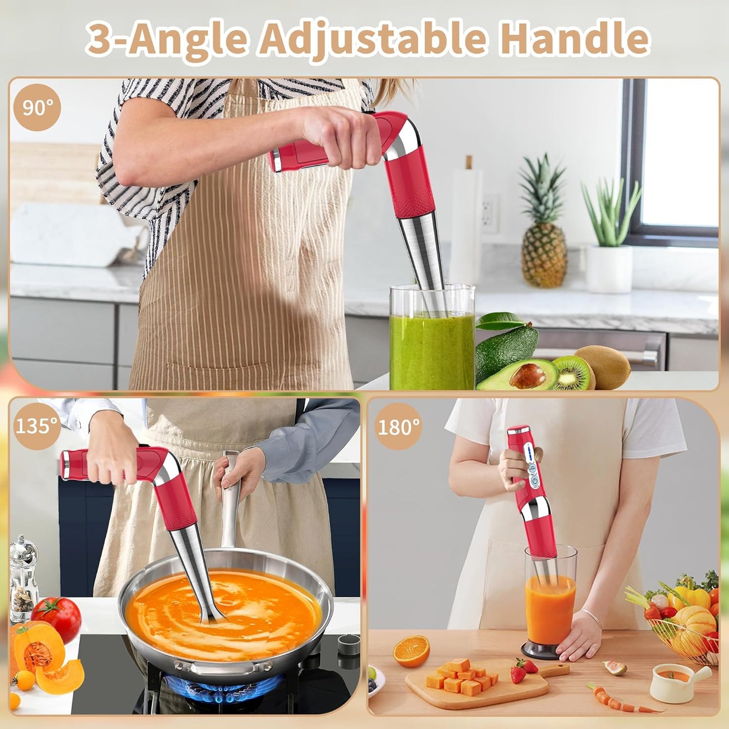 Toogel Cordless Immersion Blender, Electric Hand Blender with 21-Speed & 3-Angle Adjust, USB Rechargeable, BPA-Free & Dishwasher Safe for Baby Food, Smoothies, Soup (Grey)